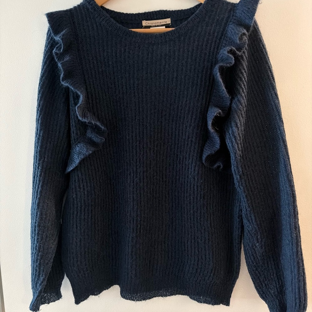 Navy Ruffle Long Sleeve Top - Picture 4 of 7
